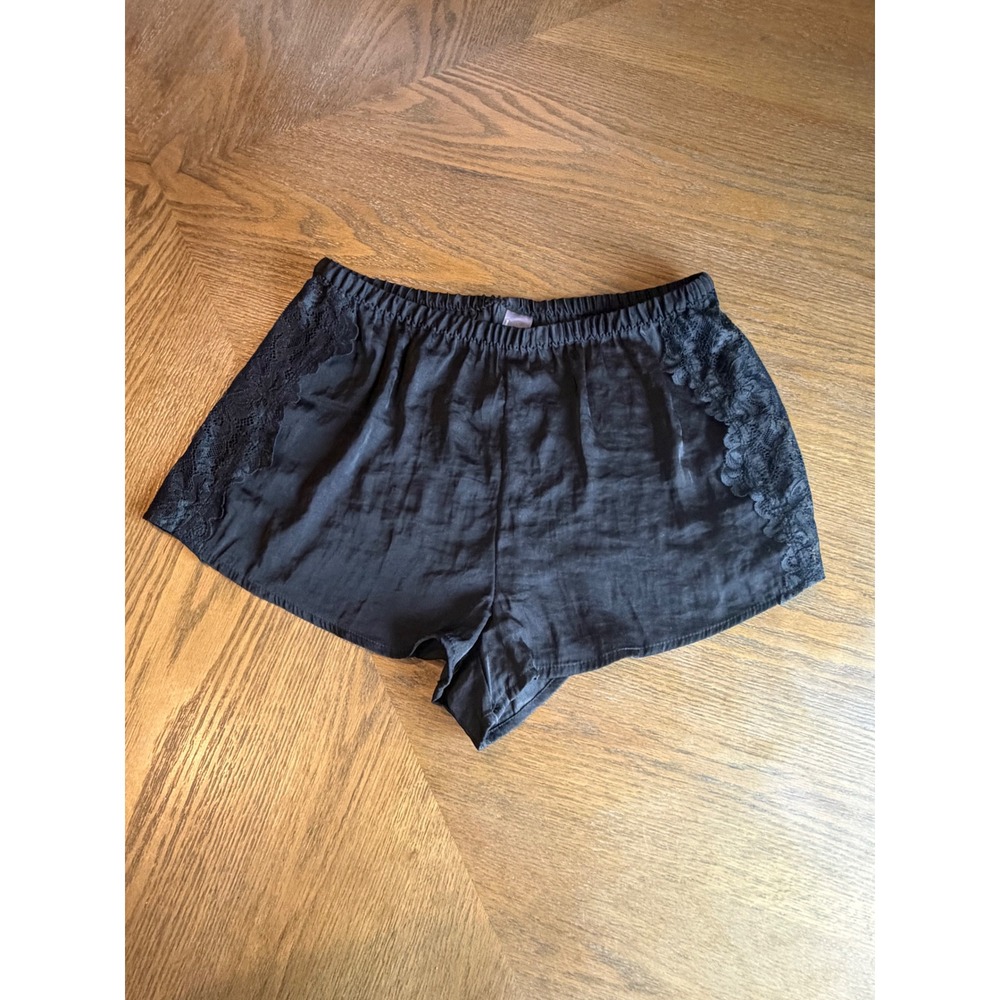 Auden Luxury Collection Black Satin Lace Trim Sleep Shorts Womens Small NWT